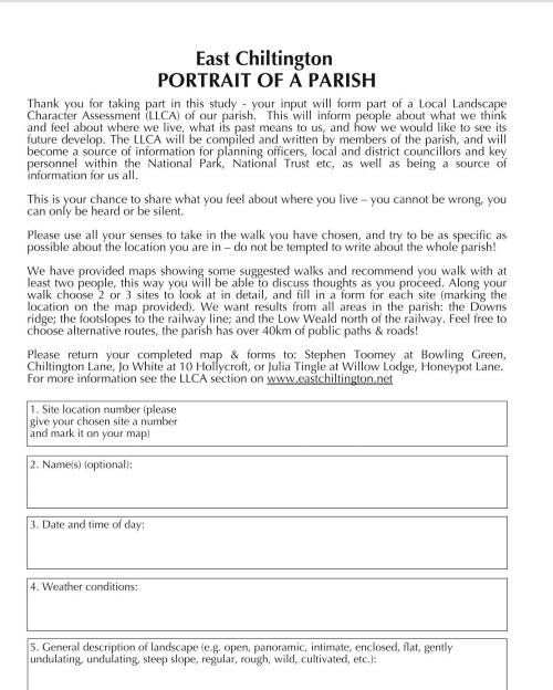 landscape survey form page 1 - East Chiltington 2016